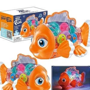Transparent Gear Fish with Music & Lights Babies Toddlers Tummy Time Bump-n-Go